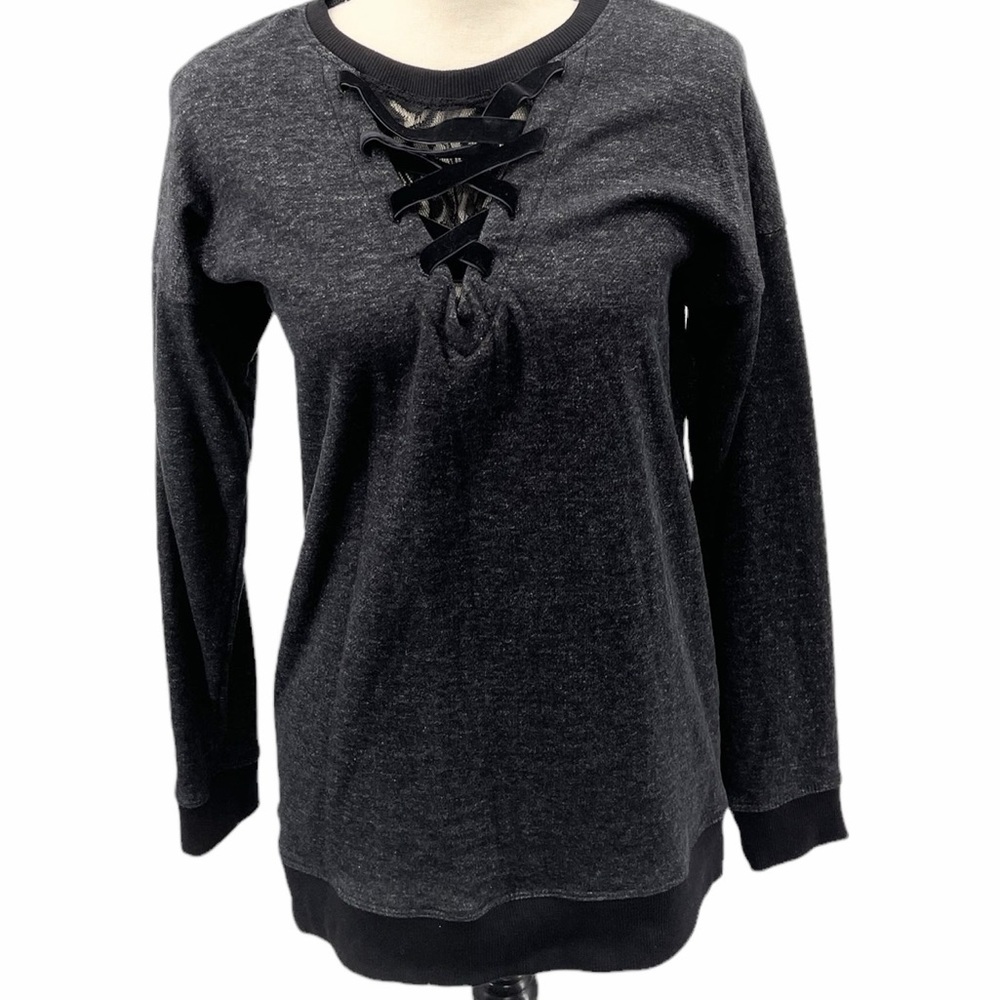 Maurices Lace Up Lace Sweatshirt Gray Black